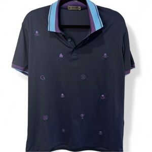 G/FORE Icon Embroidered Golf Polo Shirt Navy Purple M Spades Pirates